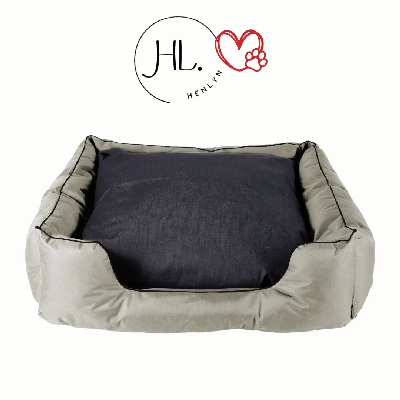 Canvas Square Dog Bed, Grey with Piping  – Durable Pet Bed for Medium to Extra Large Dogs