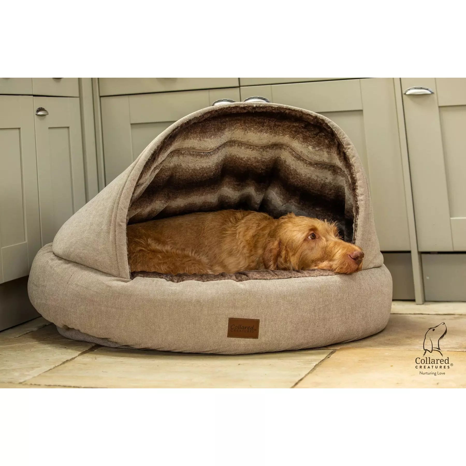 Collared Creatures - The Beige Deluxe Cocoon Dog Cave Bed