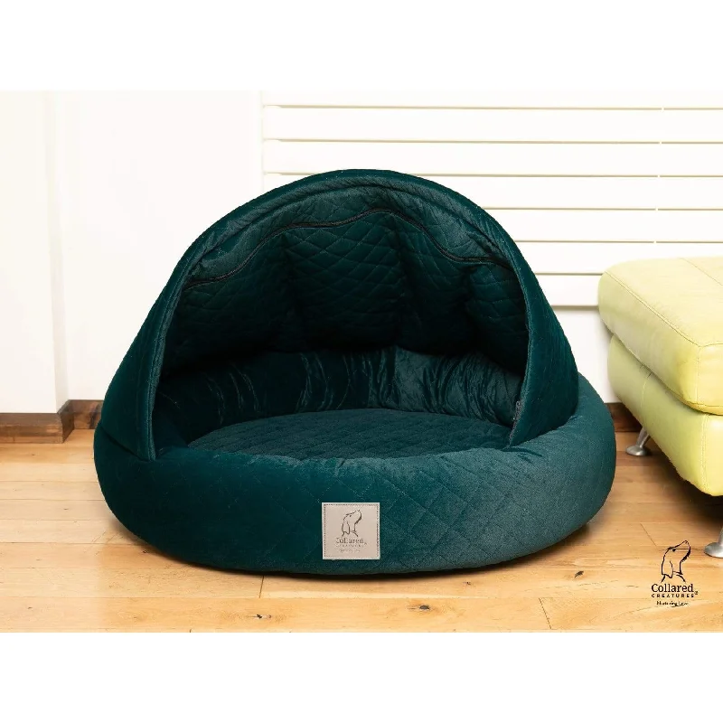 Collared Creatures Teal Quilted Velour Deluxe Comfort Cocoon Dog Cave Bed