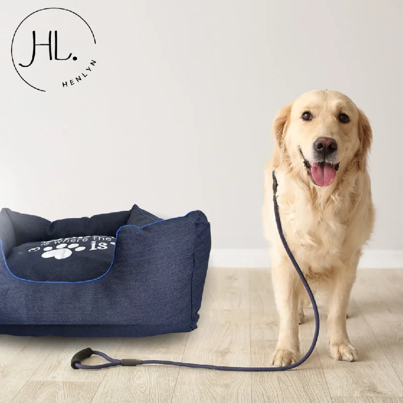 Denim Dog Bed, Square with Piping – Stylish & Durable Pet Bed for Medium to Extra Large Dogs