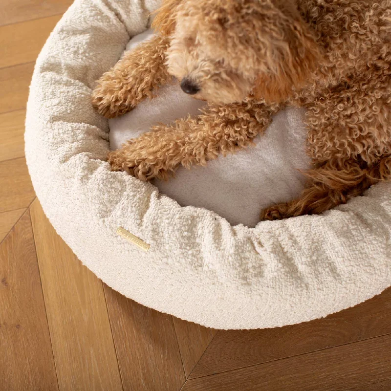 Donut Bed With Removable Covers in Ivory Bouclé by Lords & Labradors