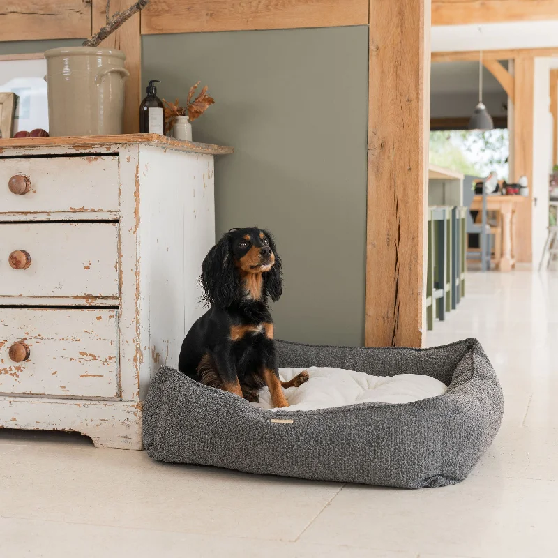 Personalised Box Bed For Dogs in Granite Bouclé by Lords & Labradors