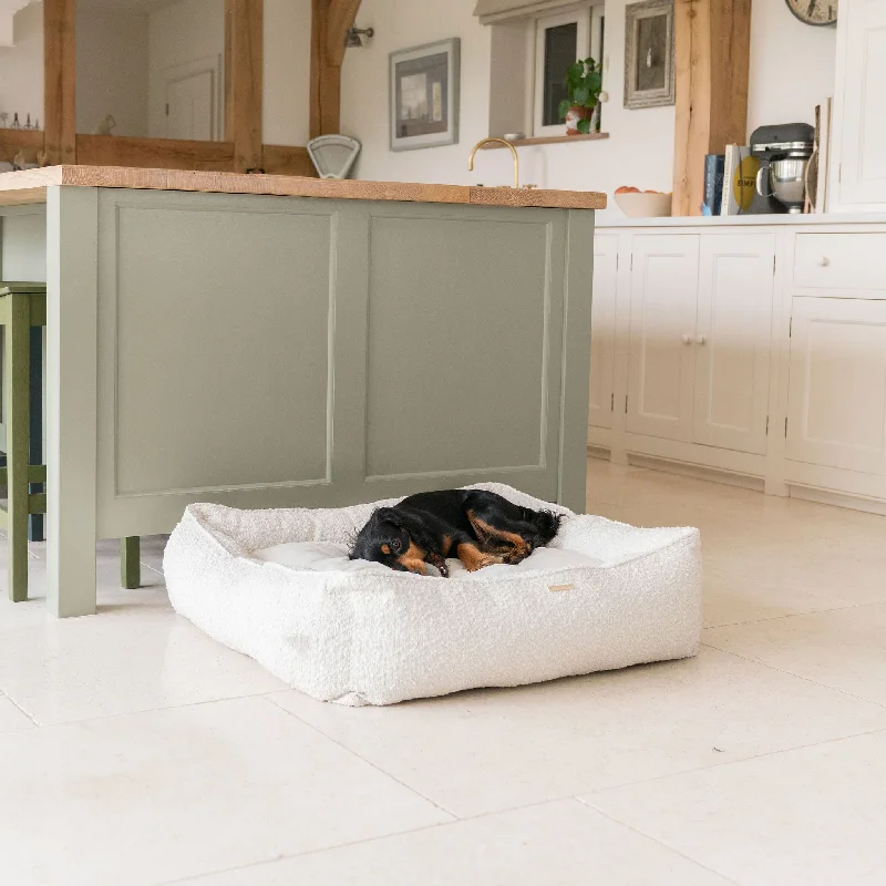 Personalised Box Bed For Dogs in Ivory Bouclé by Lords & Labradors