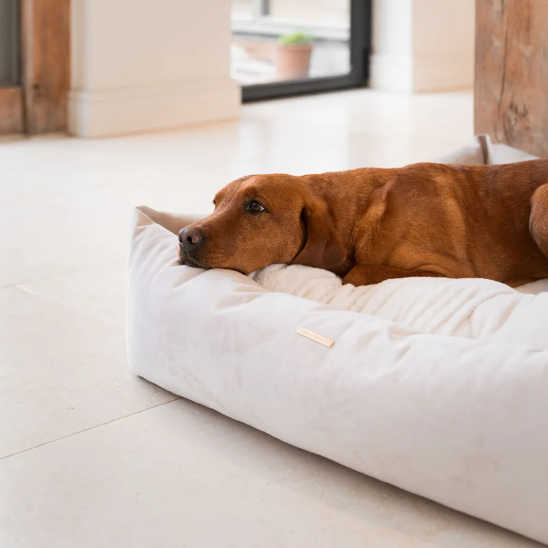 Personalised Box Bed For Dogs In Oyster Velvet By Lords & Labradors