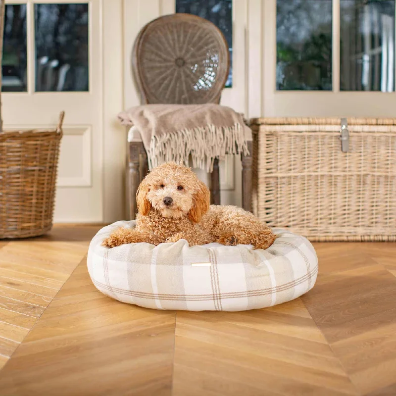 Personalised Donut Bed in Balmoral Natural Tweed by Lords & Labradors