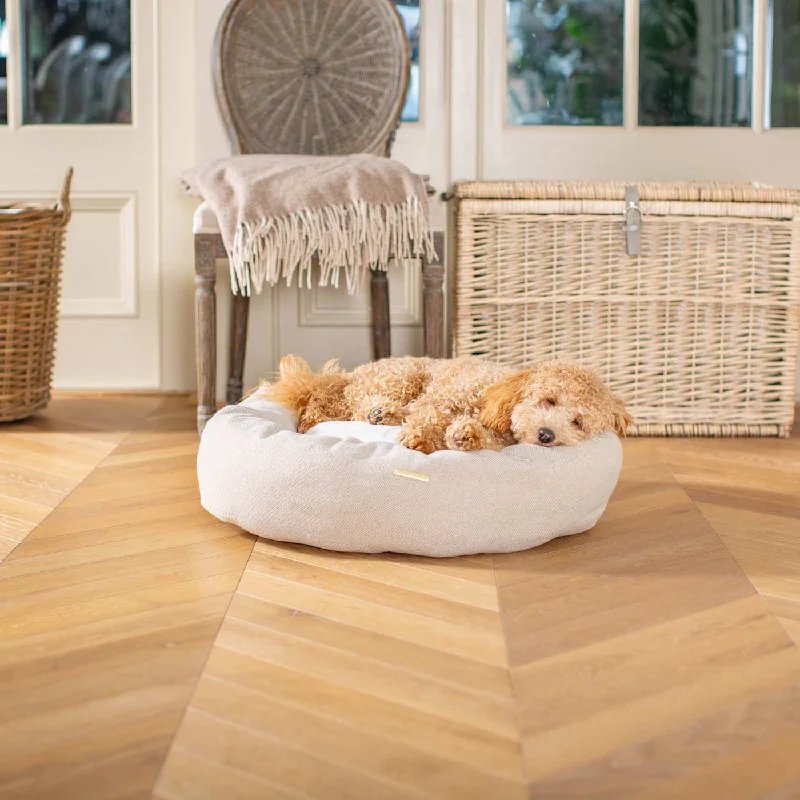 Personalised Donut Bed in Natural Herringbone Tweed by Lords & Labradors