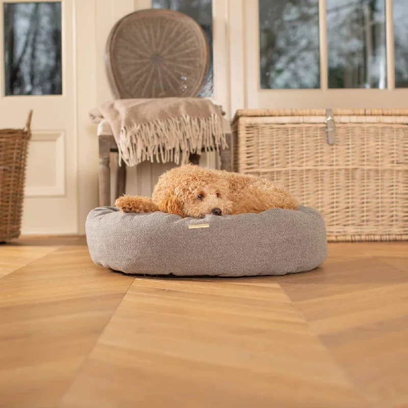 Personalised Donut Bed in Pewter Herringbone Tweed by Lords & Labradors