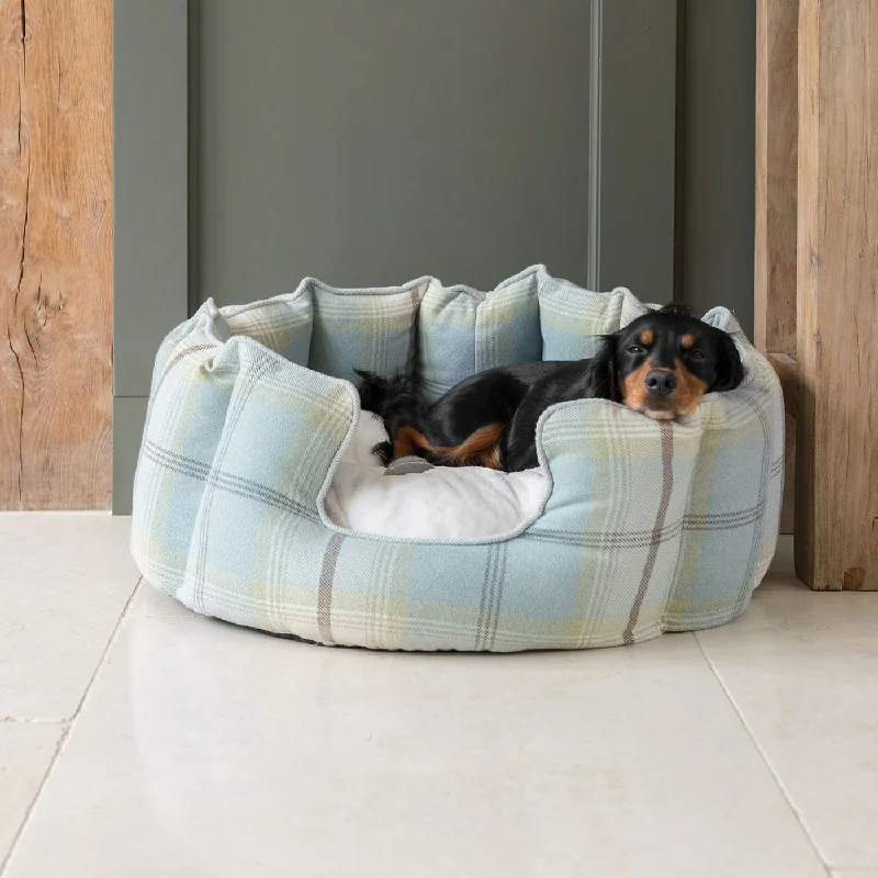 Personalised High Wall Bed For Dogs in Balmoral Duck Egg Tweed by Lords & Labradors