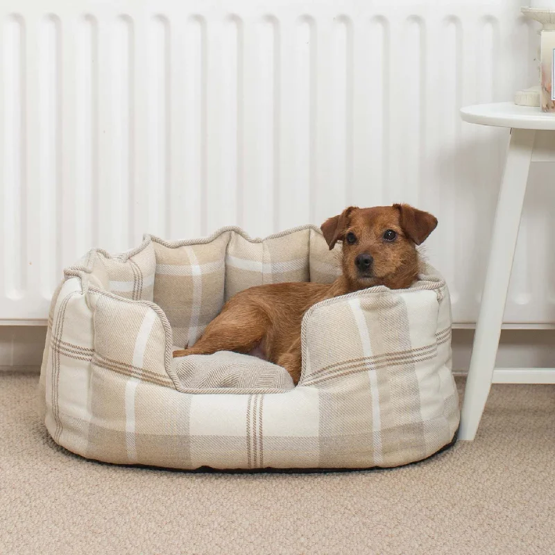 Personalised High Wall Bed For Dogs in Balmoral Natural Tweed by Lords & Labradors