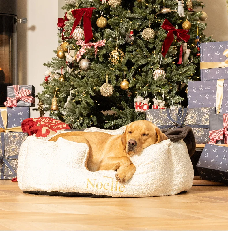 Personalised High Wall Bed For Dogs in Ivory Bouclé by Lords & Labradors