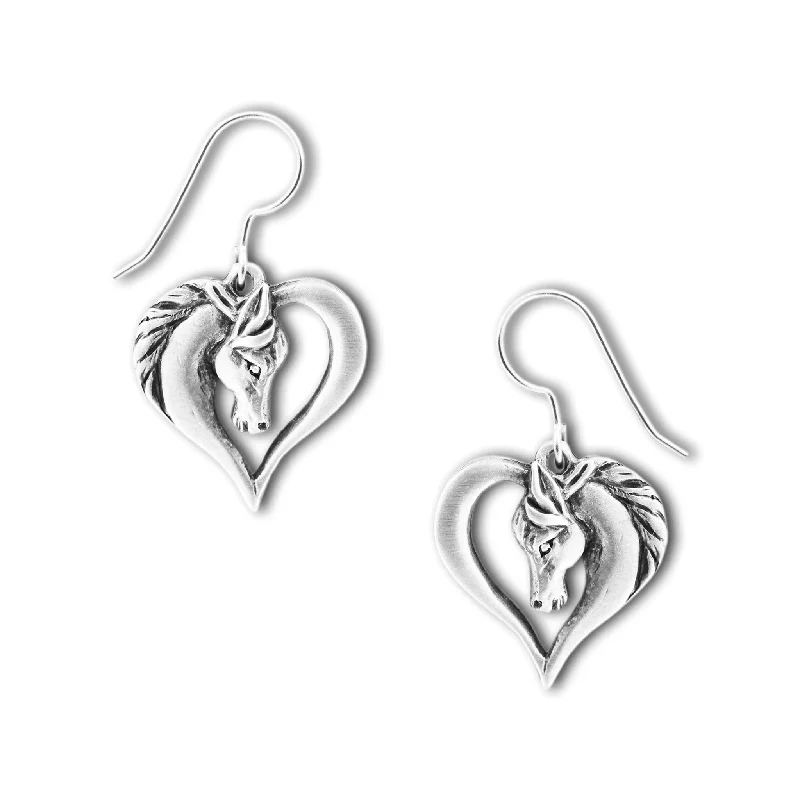 Chelsea Horse Head In Heart Fishhook Ear Pewter (NEW)