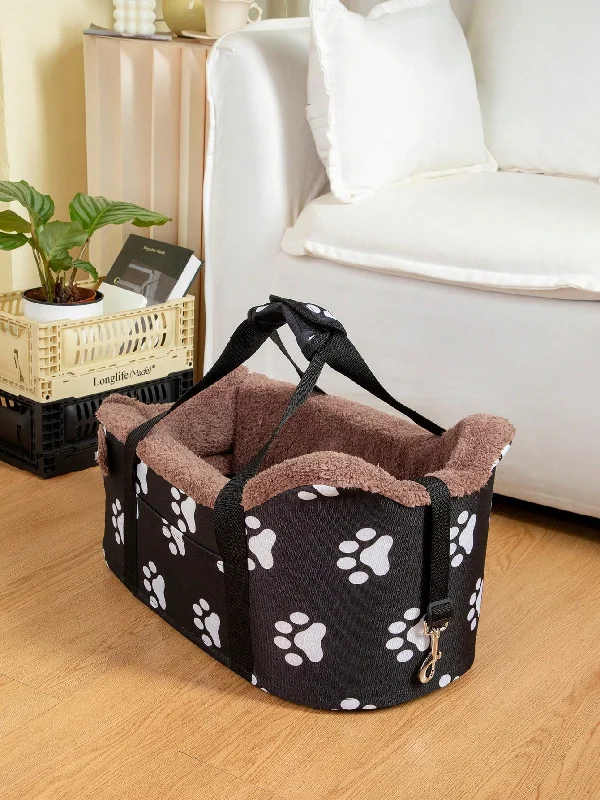 Paw Print Pet Car Seat Basket For Dog For Outdoor And Car