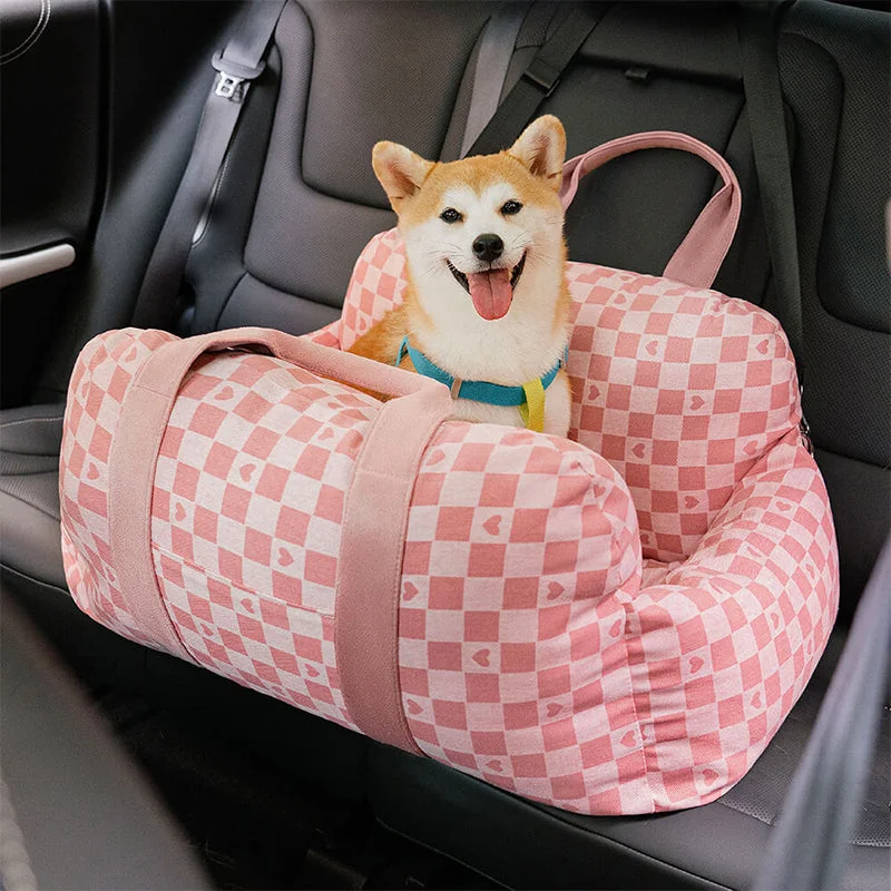 Retro Heart-Patterned Dog Car Seat Bed