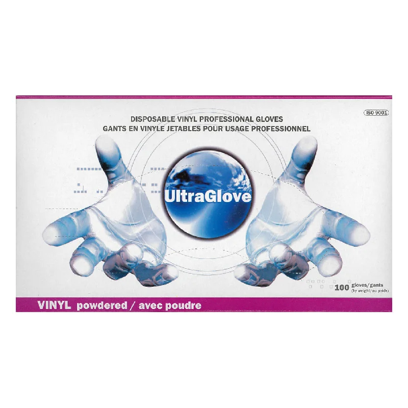 Ultra vinyl gloves pre powdered Medium (100 per box)