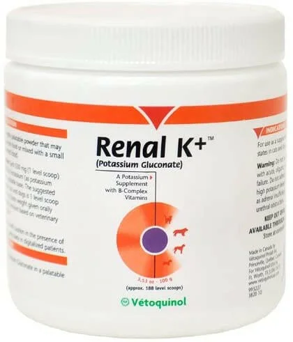 Renal K+ Powder Kidney Supplement (Potassium Gluconate) for Cats & Dogs (100g)