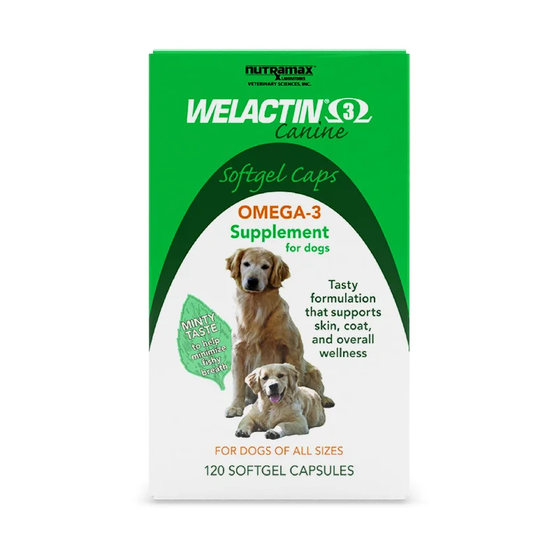 Nutramax Welactin Omega-3 Fish Oil Skin and Coat Health Supplement for Dogs, 120 Softgels