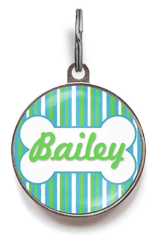 Blue & Green Stripe Dog ID Tag