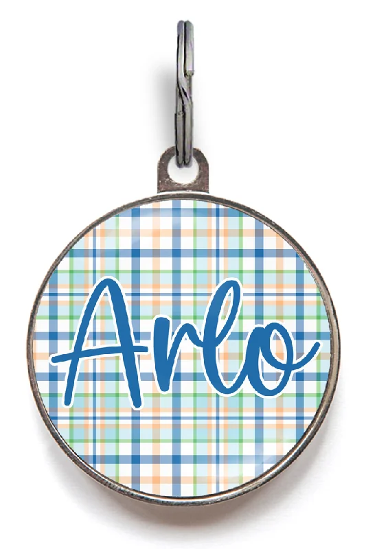 Blue & Orange Plaid Pet Tag