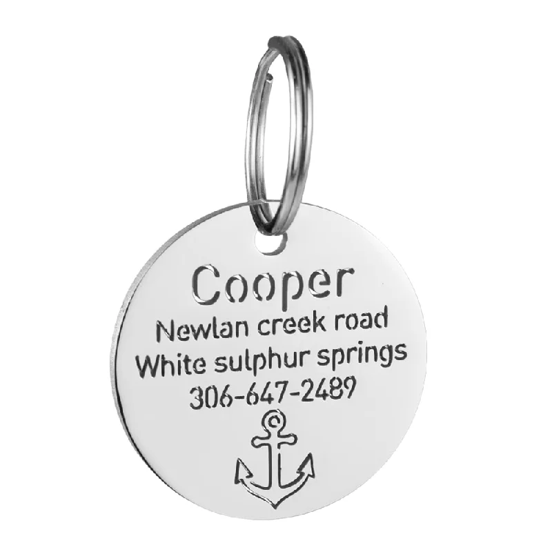 Round Dog ID Tag With Anchor Icon