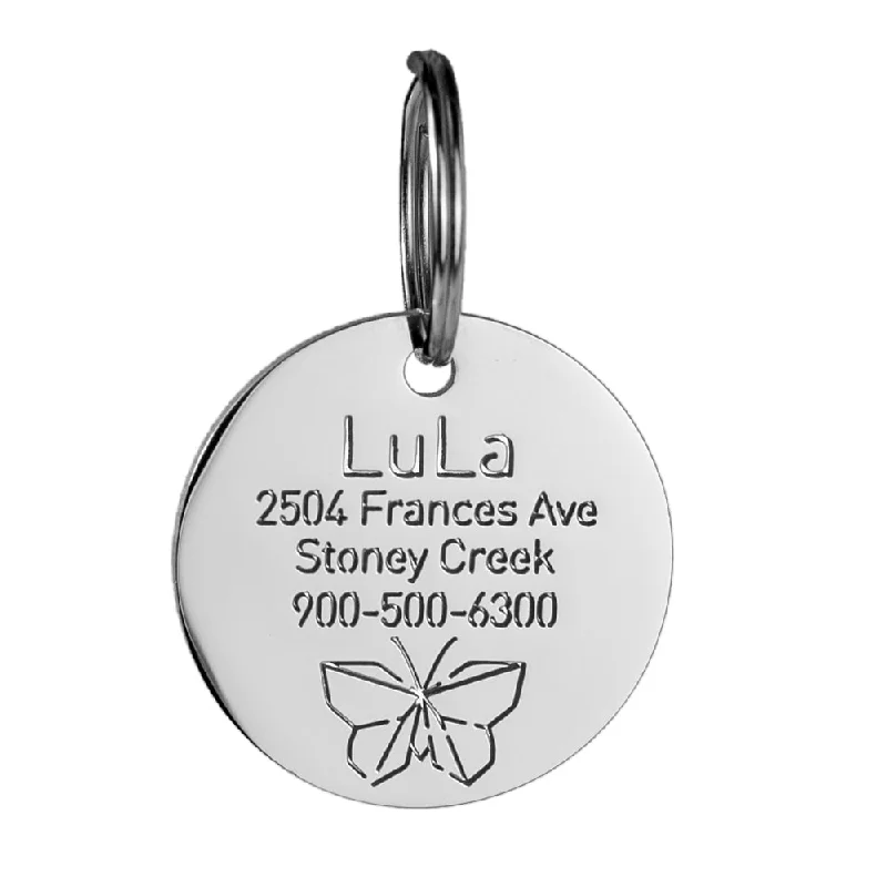 Round Dog ID Tag With Butterfly Icon