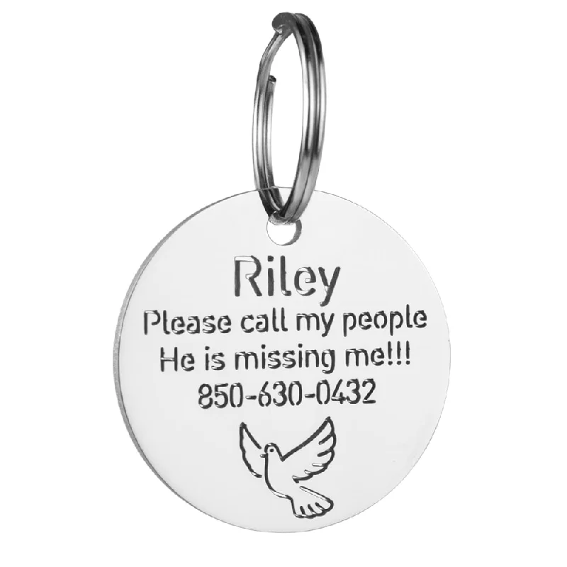 Round Dog ID Tag With Pigeon Icon