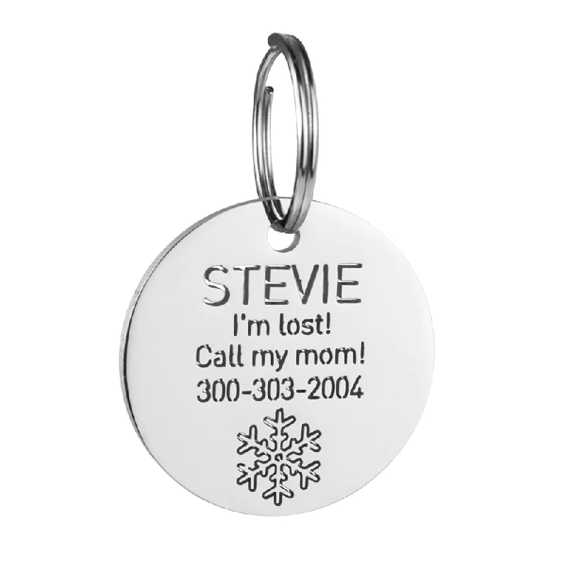 Round Dog ID Tag With Snowflake Icon