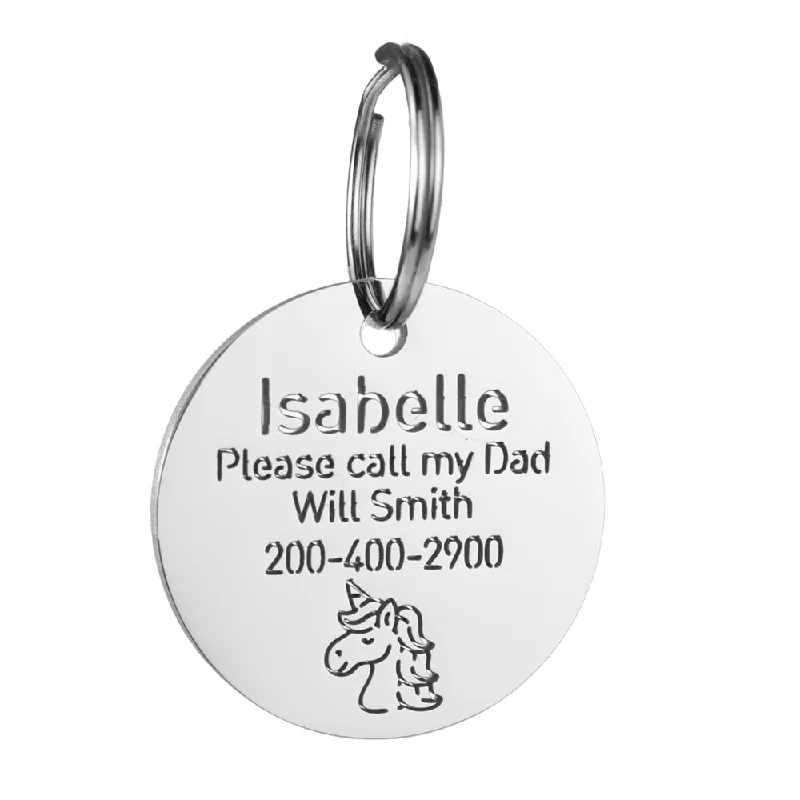 Round Dog ID Tag With Unicorn Icon