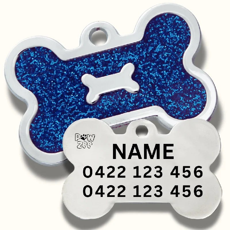 Engraved Dog Tag for Pets Designer Glitter Bone