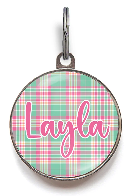 Pastel Pink & Mint Green Gingham Name Tag