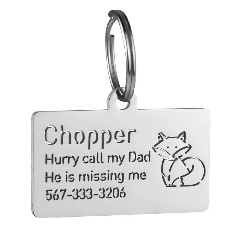 Rectangle dog id tag with fox icon