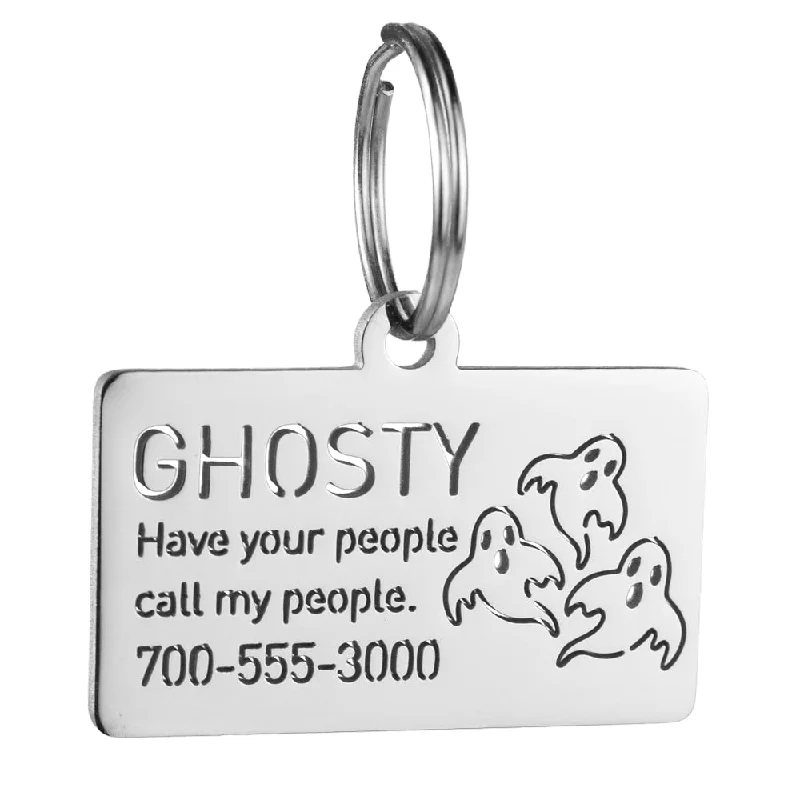 Rectangle dog id tag with ghost icon