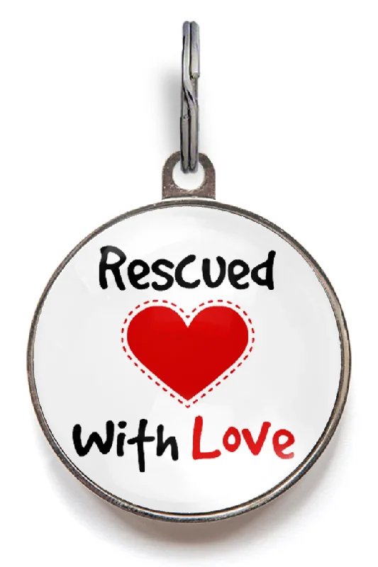 Rescued With Love Pet ID Tag - White