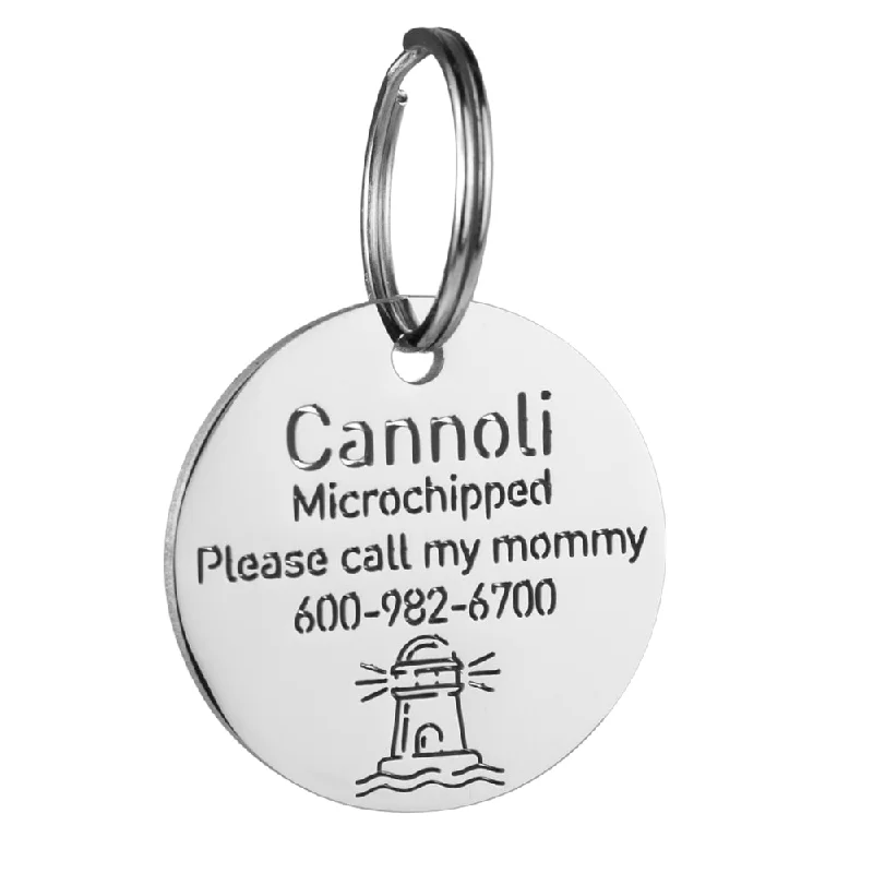 Round Dog ID Tag With Lighthouse Icon